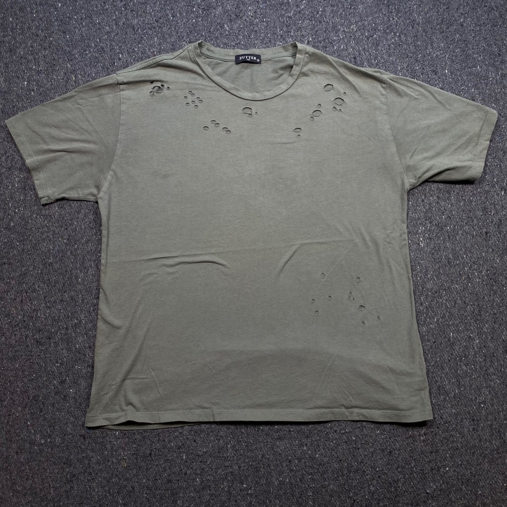 Zutter‎ TShirt Sz M Mens Green Grunge Skater Distressed Short Sleeve Streetwear